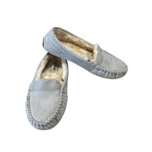 Floopi-Lilly Moccasin Faux Sued Slippers Gray Women’s Size 10 Casual Comfortable